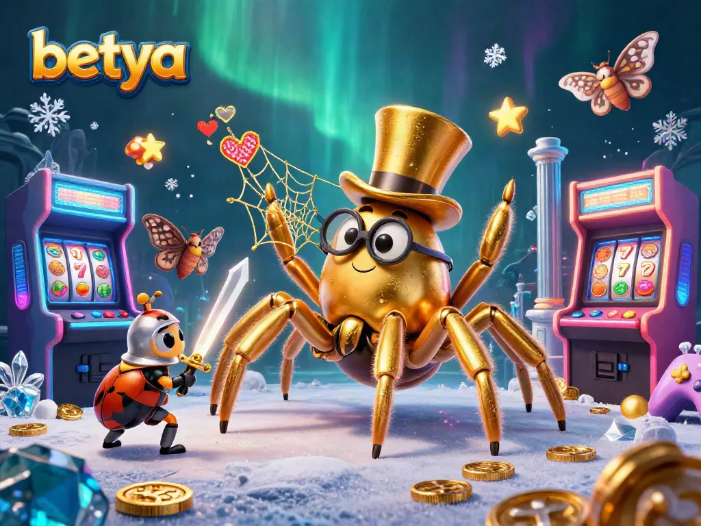 Engage with colorful gaming fun at Betya Casino featuring a giant tarantula and beetle knight.